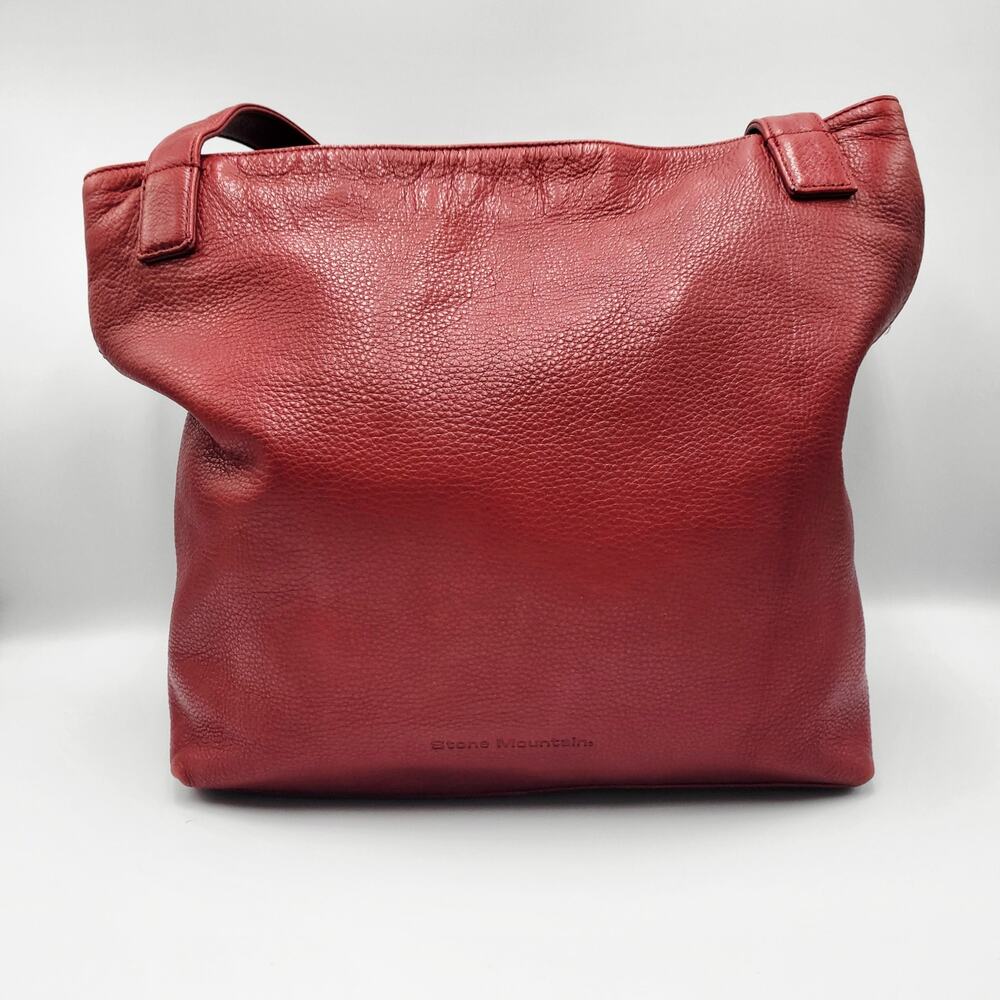 Y2K Stone Mountain Red Pebbled Leather Dual Handle Multicompartment Shoulder Bag